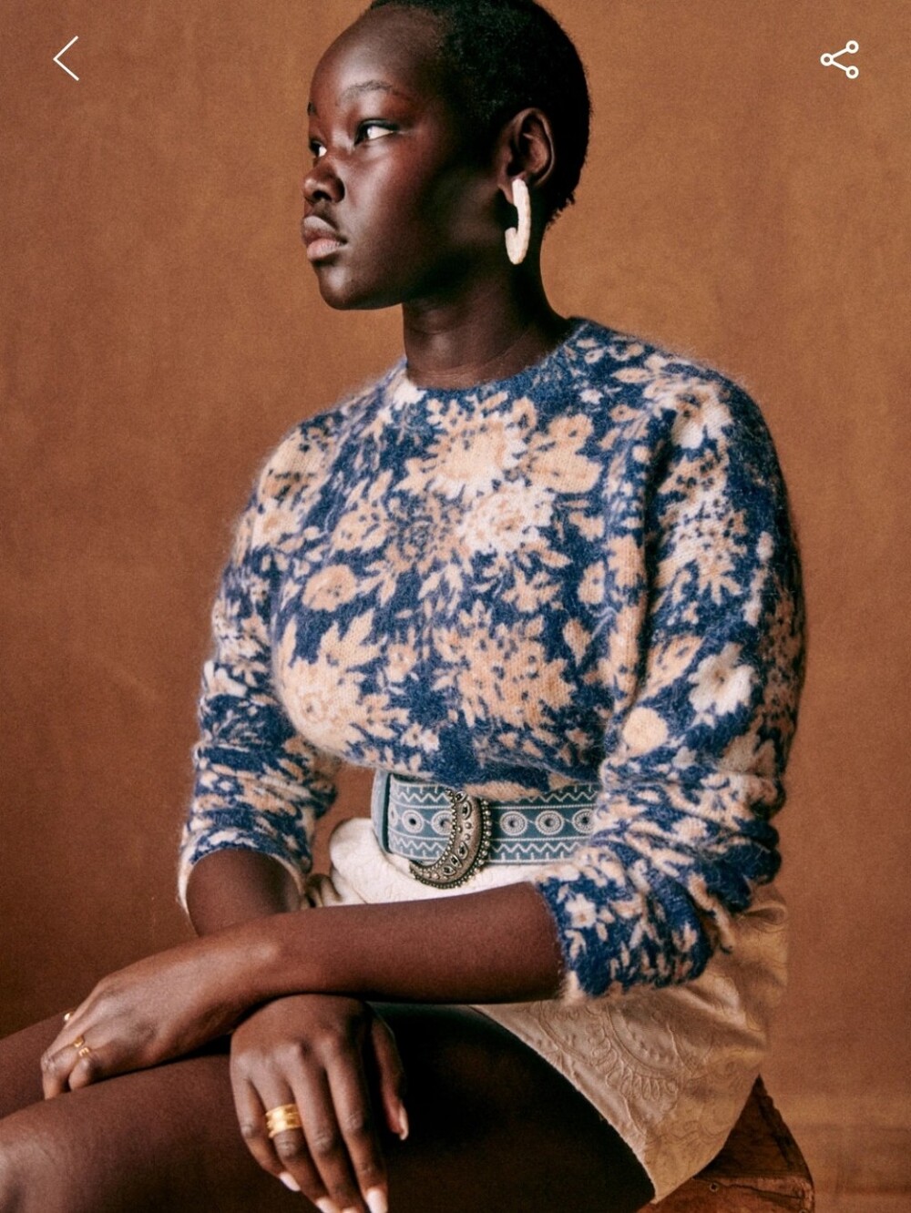 Sezane Azalee Crewneck Sweater in Blue and Cream Floral - Picture 4 of 5